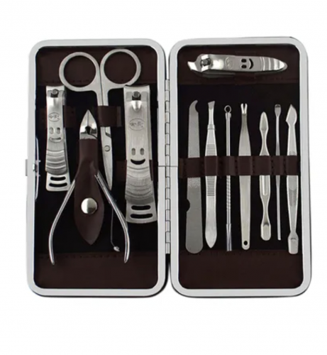 مجموعة أدوات العناية بالأظافر وطلاء الأظافر قابلة للنقل فضي 12 قطعه