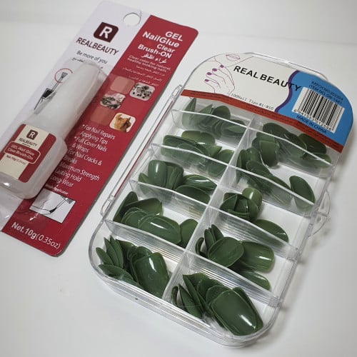 مجموعة اظافر اصطناعية 100 حبه , زيتي غراء اظافر هديه