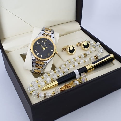 طقم رجالي اصلي ضمان سنه 1-ساعه اصليه ماركه2-سبحه 3-قلم4-كبك5-محفظه6-علبه فخمه مع كيس