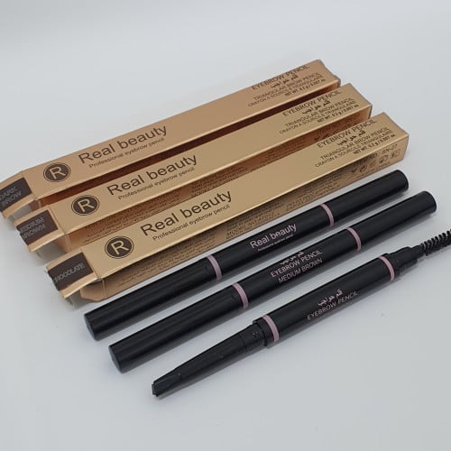 قلم حواجب ثلاث درجات ريل بيوتي شكلت مديم براون دارك براون