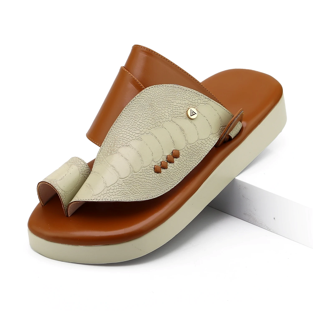 حذاء  شرقي ساق النعام بيج مع عسلي