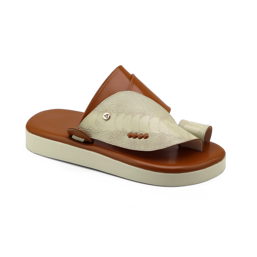 حذاء  شرقي ساق النعام بيج مع عسلي