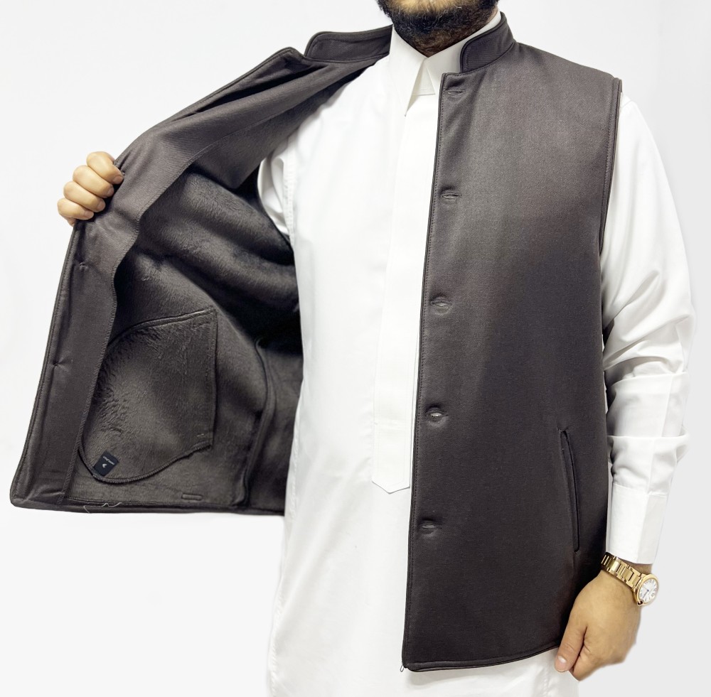 سديرية جوخ وجه واحد داخل مخملل لون رمادي غامق