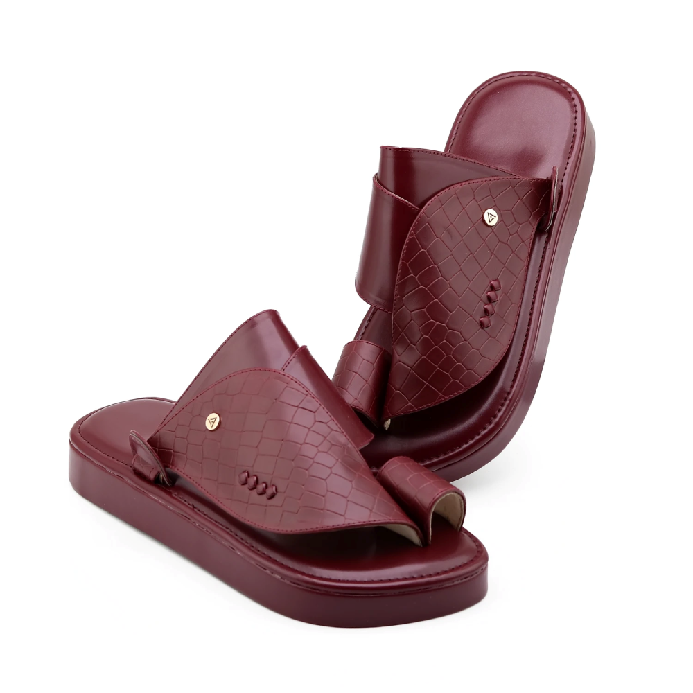 حذاء جلد التمساح العنابي