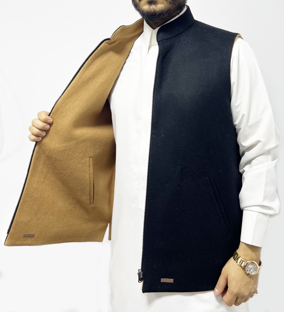 سديرية صوف جوخ وجهين لون أسود وعسلي