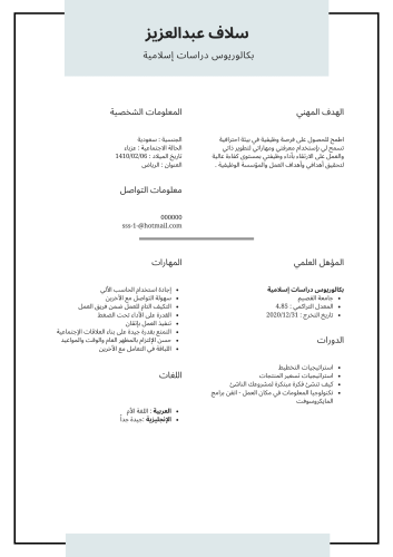 سيرة ذاتية لغة واحدة ( بالعربية أو الإنجليزية )