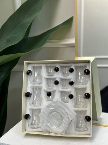 طقم كاسات وفناجيل تركية كرستال اسود