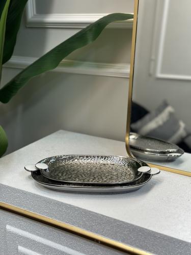 صحن تقديم زجاج فضي