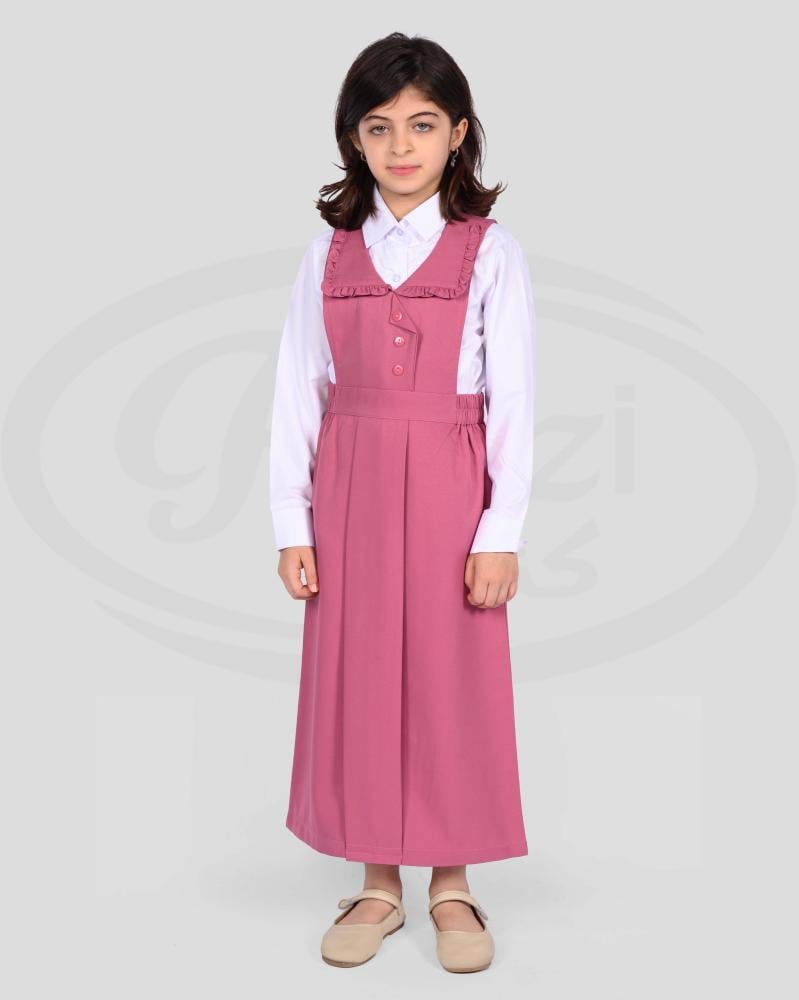طقم مريول مدرسي مع قميص بناتي وردي مميز مع قميص أبيض