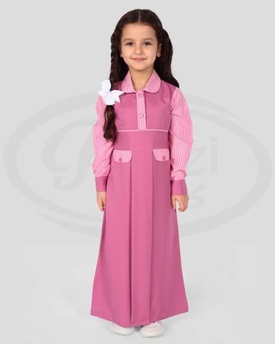 زي مدرسي ابتدائي وردي بتصميم كويتي