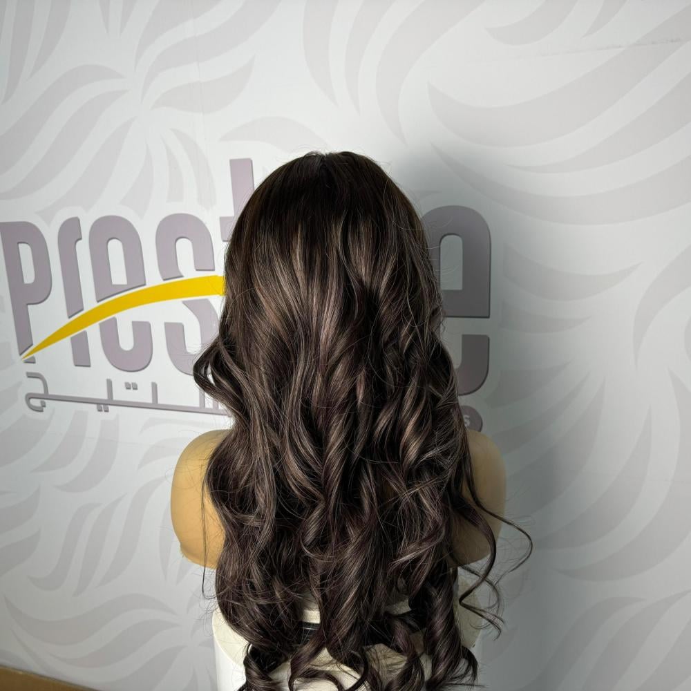 باروكة شعر طبيعي 22 انش جذور اماميه فروة دانتيل لون هايلايت