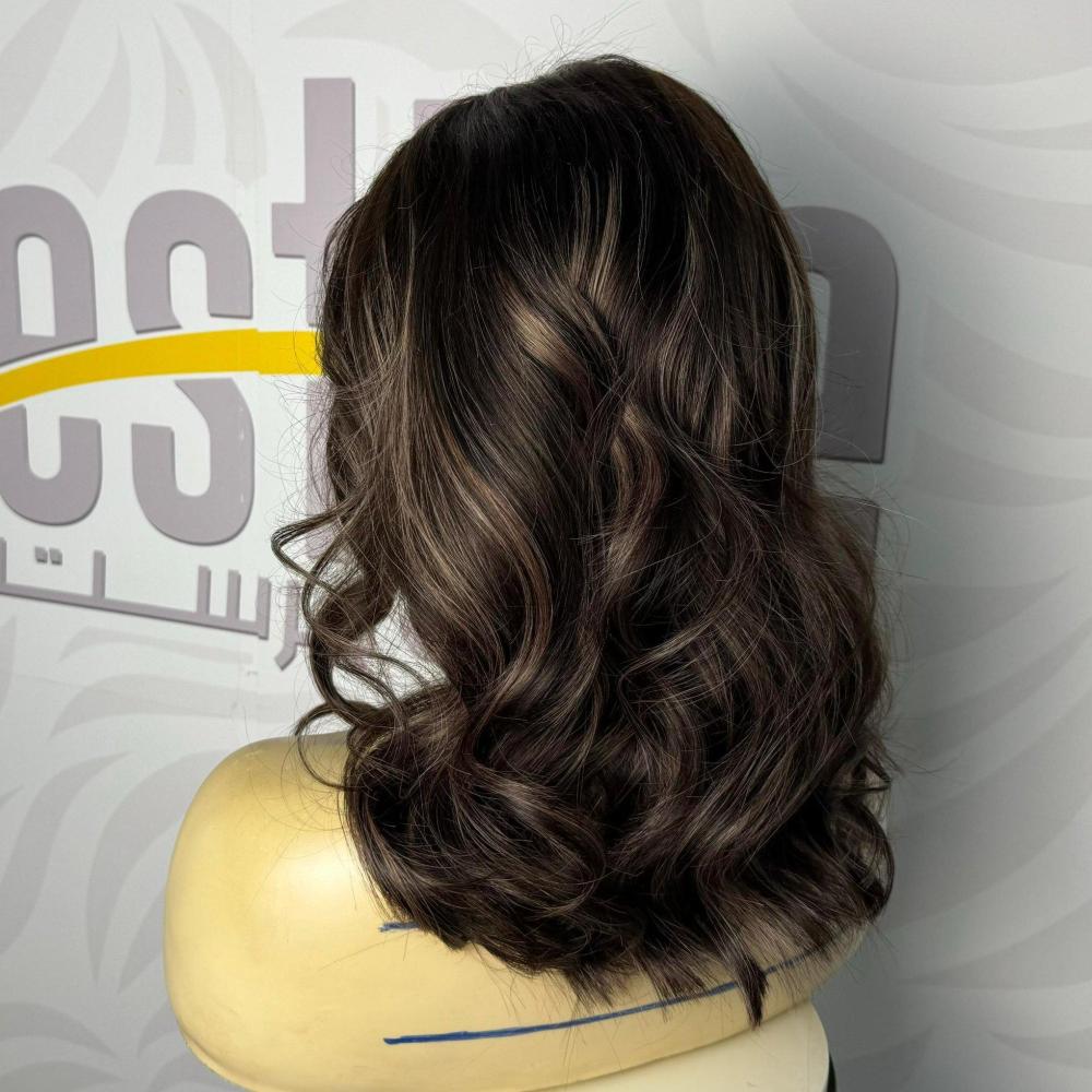 باروكة شعر طبيعي 14 انش جذور اماميه فروة دانتيل لون هايلايت