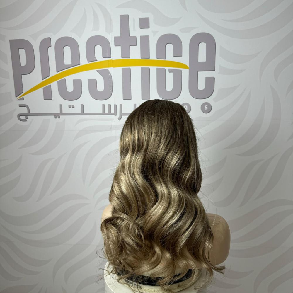 باروكة شعر طبيعي 18 انش جذور اماميه فروة دانتيل لون هايلايت اشقر