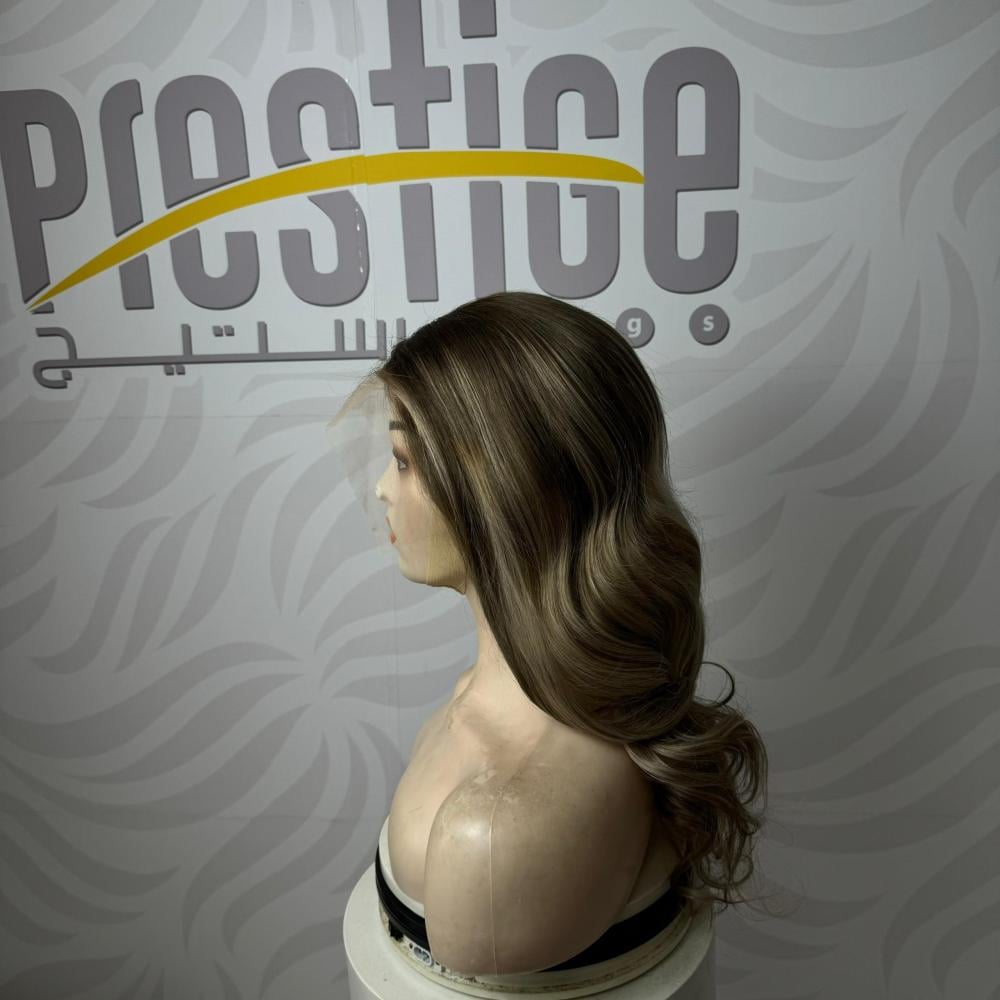 باروكة شعر طبيعي 18 انش جذور اماميه فروة دانتيل لون هايلايت اشقر