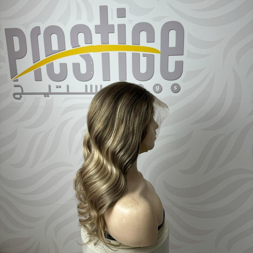 باروكة شعر طبيعي 18 انش جذور اماميه فروة دانتيل لون هايلايت اشقر