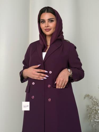 عباية كبرياء بليزر كريب مبطن بقصة اي لاين بنفسجي
