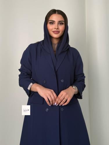 عباية كبرياء بليزر كريب مبطن بقصة اي لاين كحلي