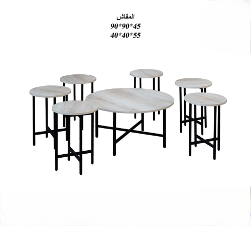 طقم طاولة شاي خشب 6+1 دائري
