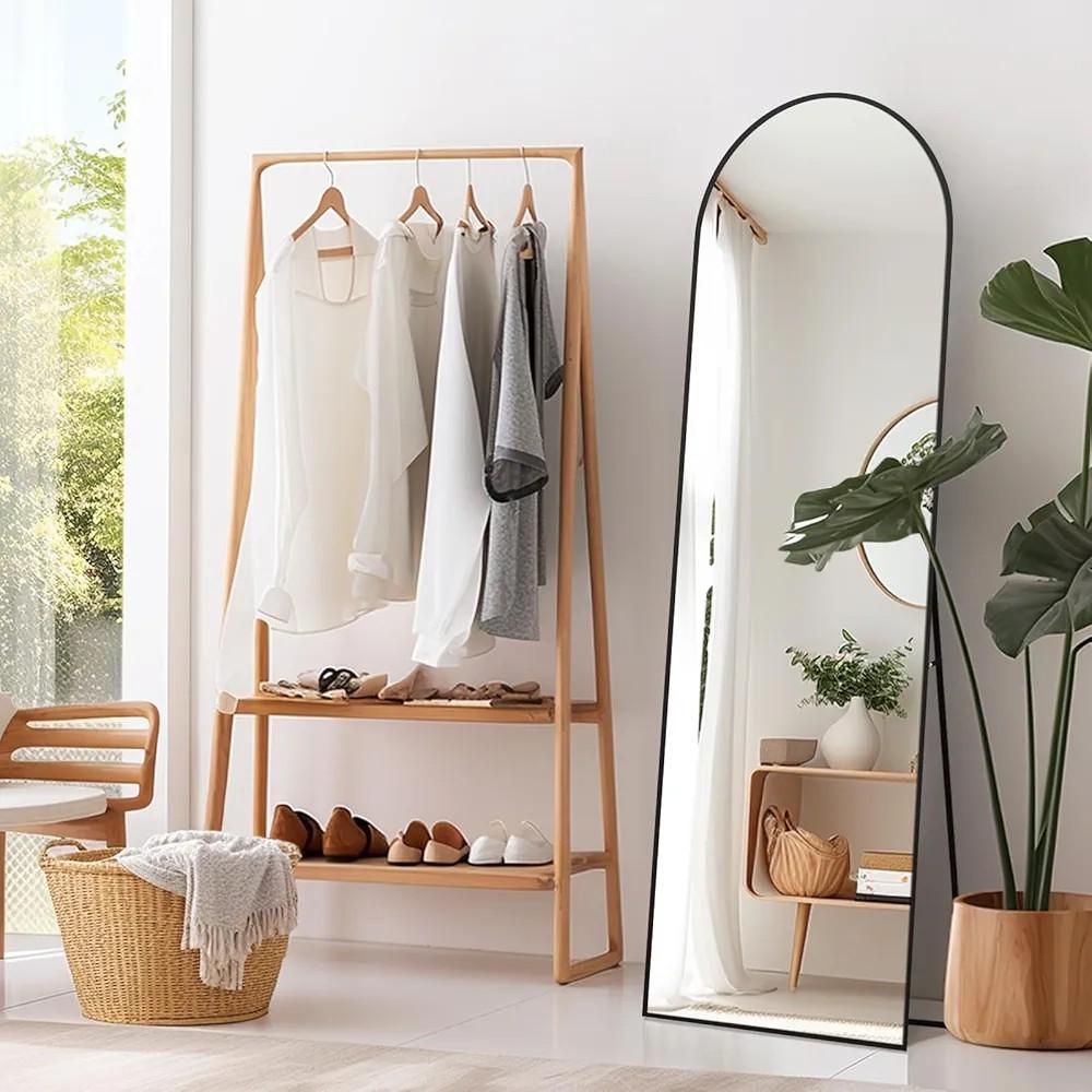 مرايا ديكور مستطيلة بإنحناء علوي ناعم مع إطار أسود ، 3 قياسات