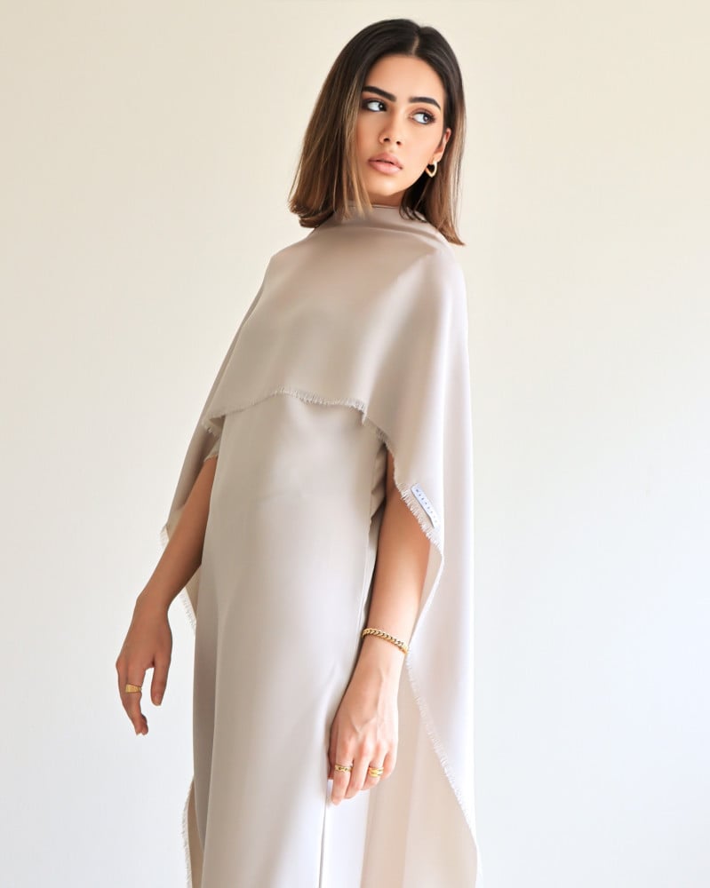 Shoulder scarf dress light beige