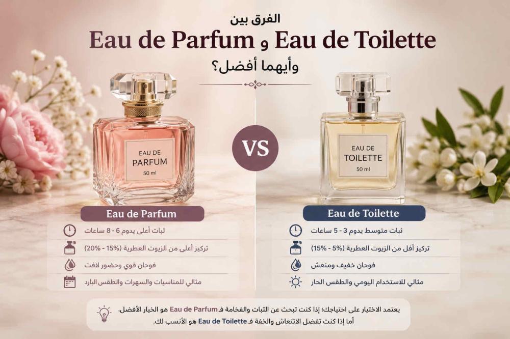 الفرق بين Eau de Parfum و Eau de Toilette وأيهما أفضل؟