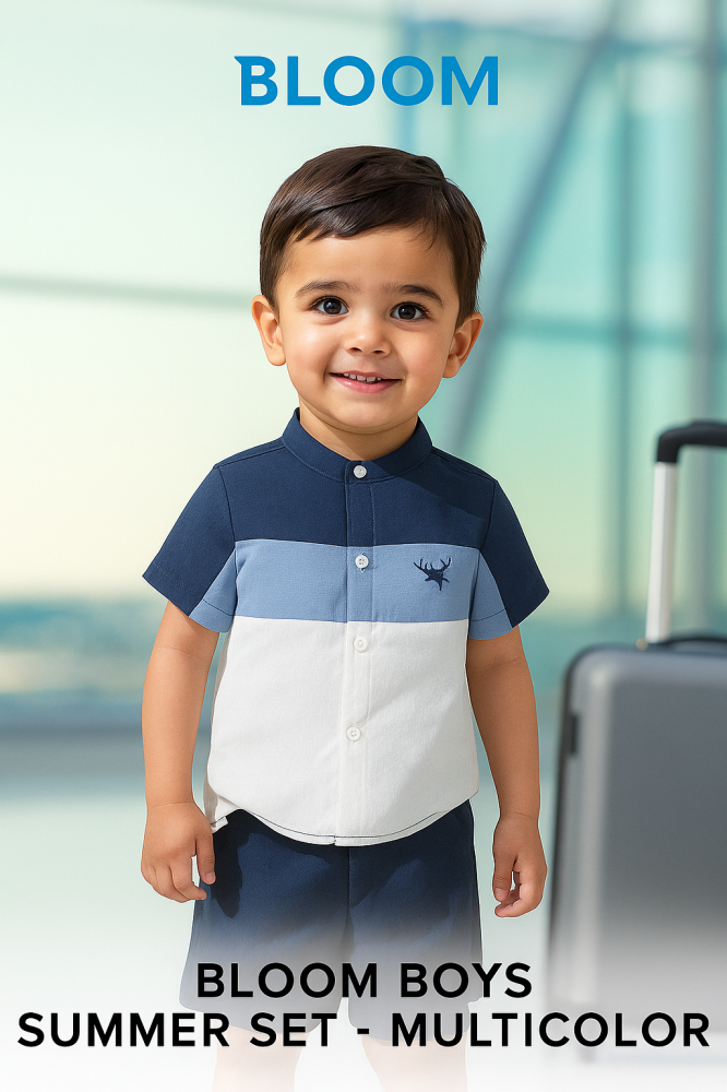 طقم بلوم الصيفي الكلاسيكي للأولاد – أزرق وأبيض