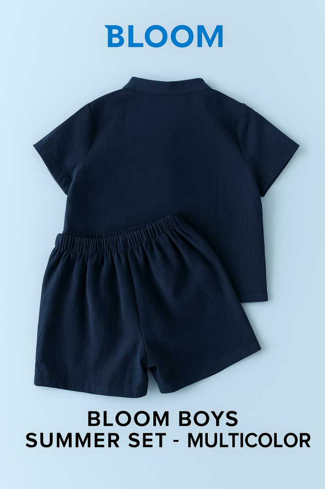 طقم بلوم الصيفي الكلاسيكي للأولاد – أزرق وأبيض