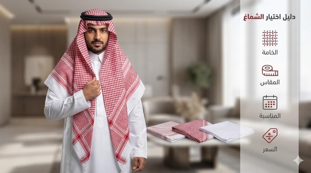 الدليل الشامل لاختيار الشماغ الرجالي السعودي: الخامة، المقاس، المناسبة