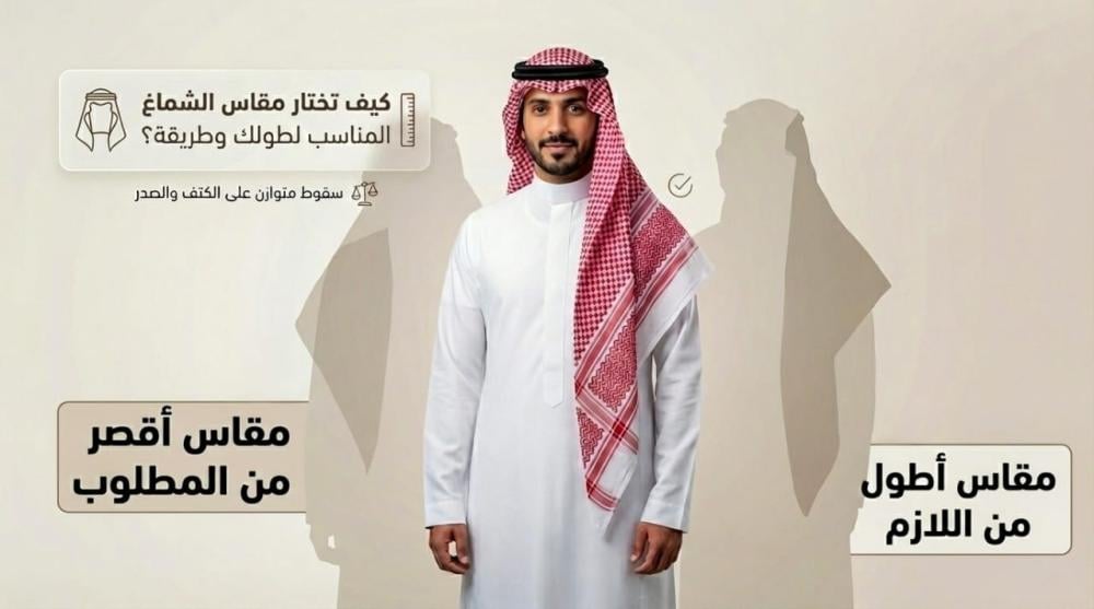 كيف تختار مقاس الشماغ المناسب لطولك وطريقة لبسك؟