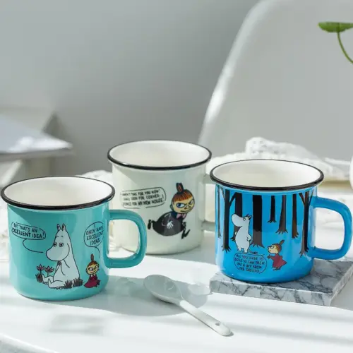300ML Cartoon Ceramic Mug Retro Imitation Enamel M...