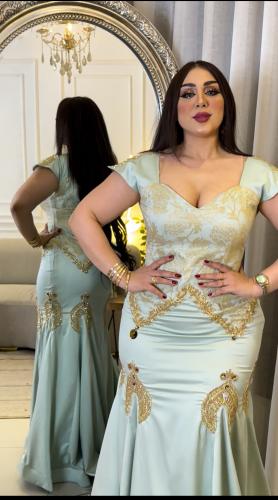 فستان سهره كريب ستان مع دانتيل شغل شك فخم