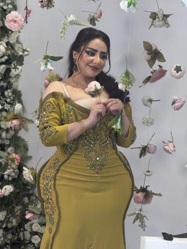 فستان سهره شغل شك يدوي خامه كريب ندونيسي تمدد خفيف