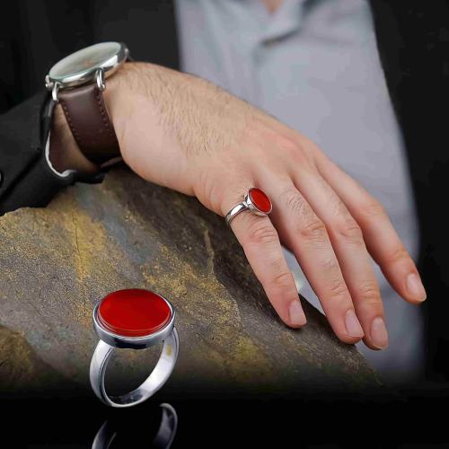 خاتم رجالي فضة خالص عيار 925 لون احمر