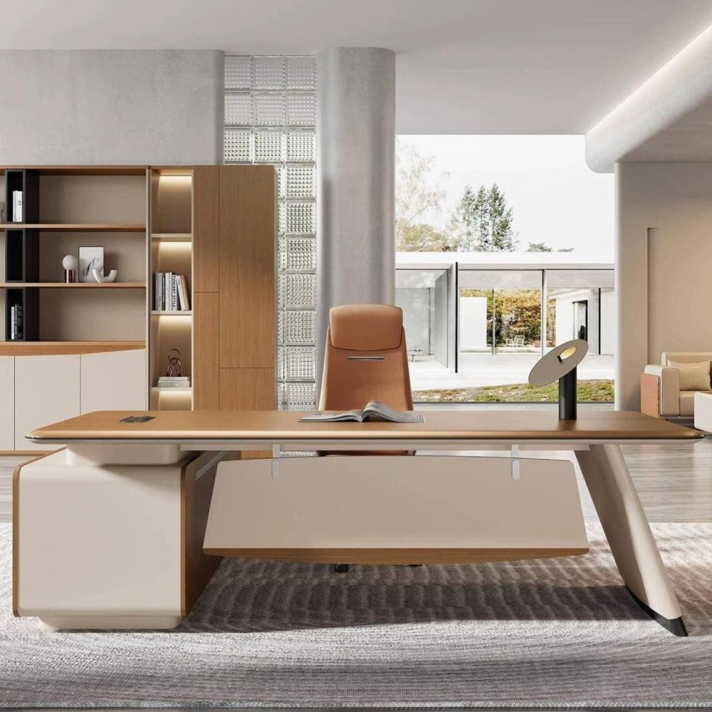 طقم مكتب "جوهر القيادة" المودرن  240 سم– مكتب مدير، دولاب خلفي مدمج، وطاولة شاي