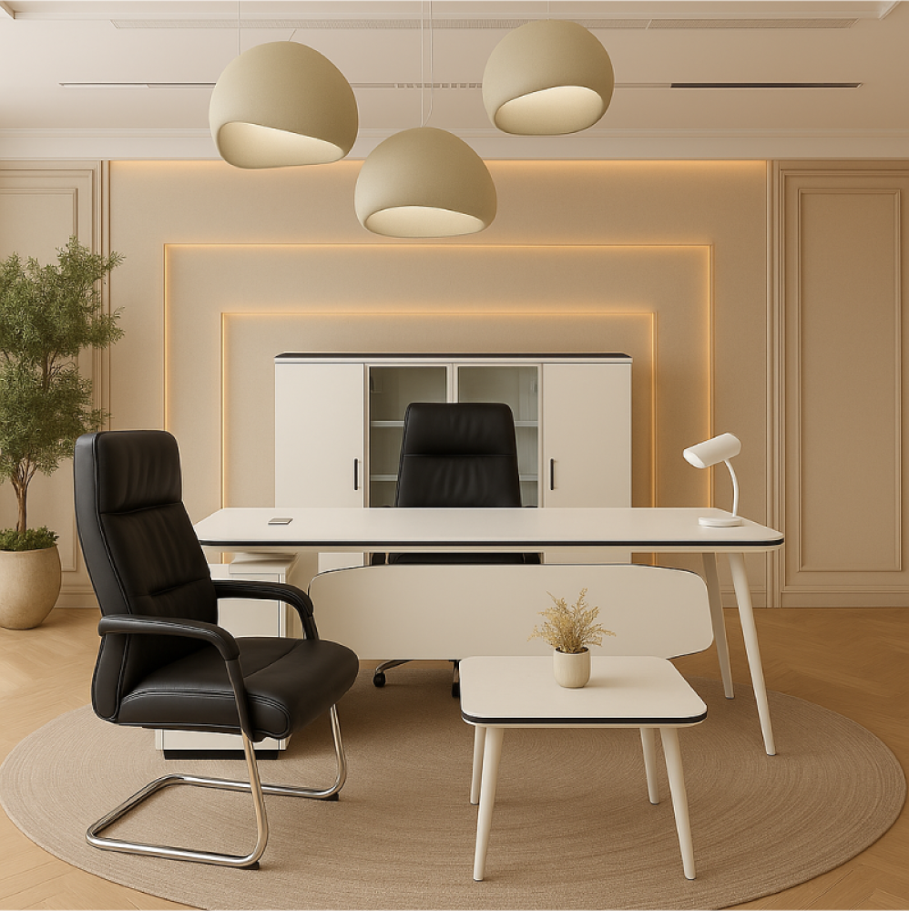 طقم مكتب مودرن ابيض 200 سم