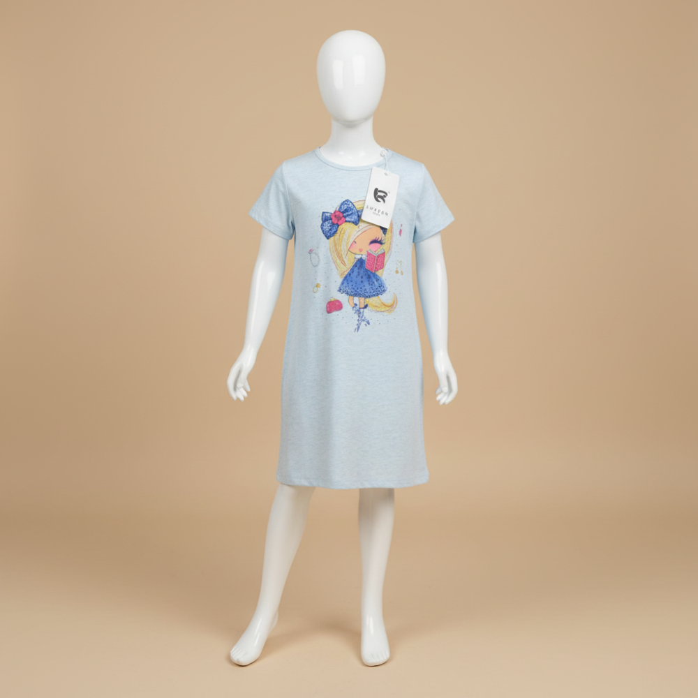 بيجامة-روب أطفال لون رمادي تصميم كرتون بناتي