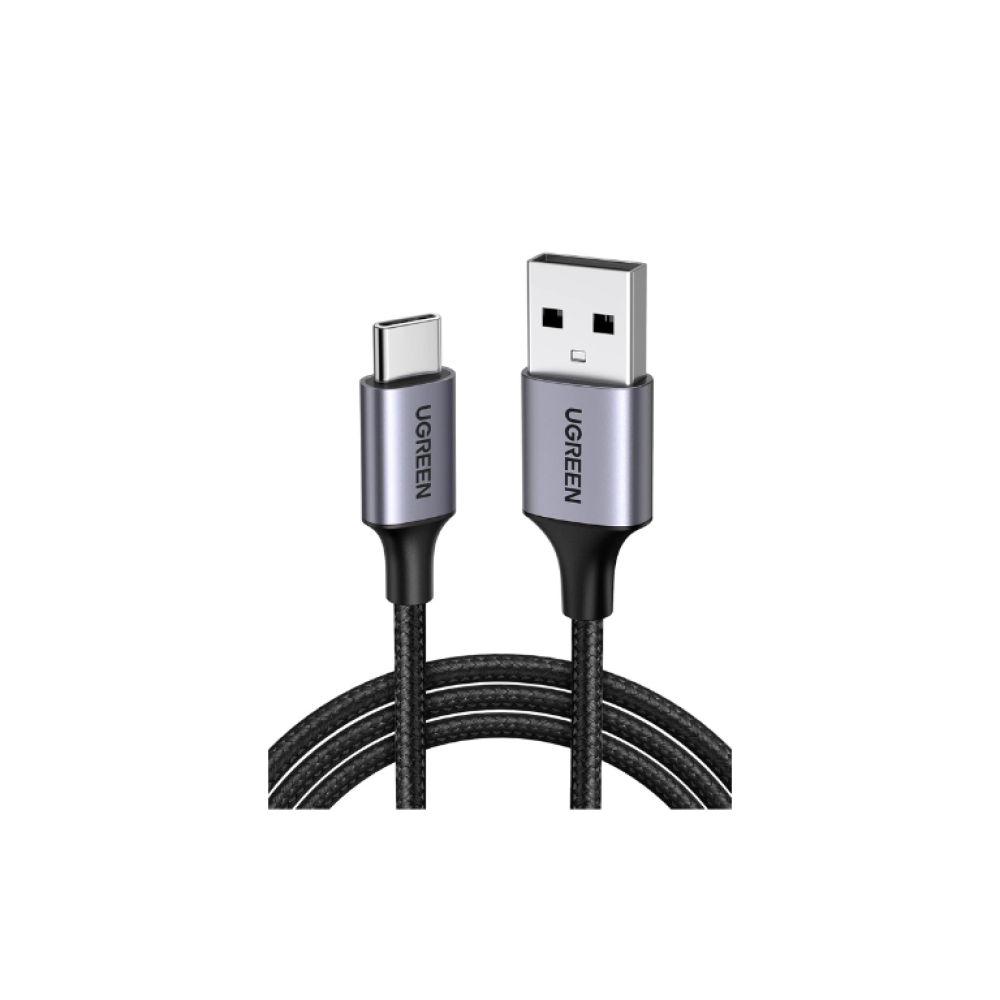 يوجرين – سلك شحن سريع USB-C إلى USB (1 متر) أسود/رمادي مضفر