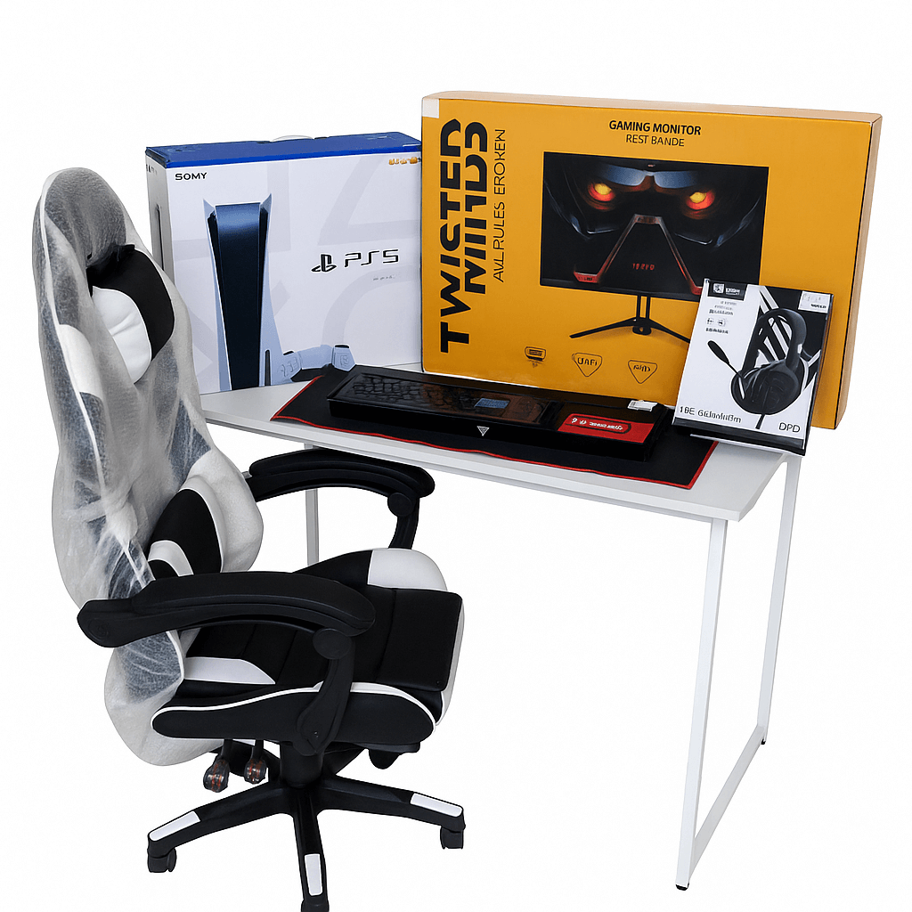 سيت أب بلايستيشن 5 كامل – جهاز PS5 سليم مع طاولة وكرسي وشاشة 27 بوصة