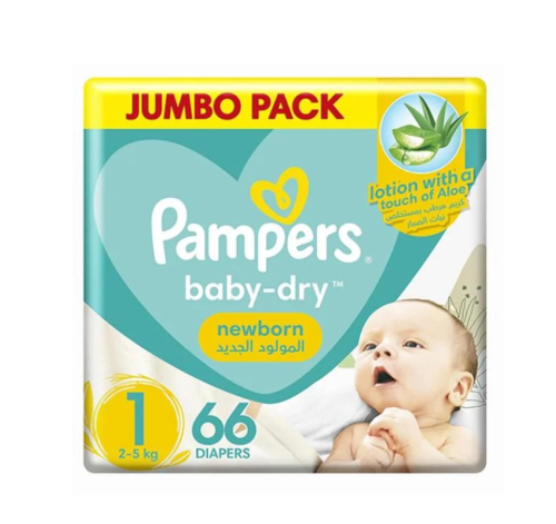 Pampers Size (1) Newborn 2-5 kg Economy Pack 66 Diapers دنيا