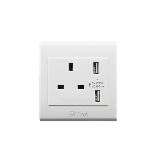 فيش 13امبير USB مجوز ماليزي ابيض BTM-W25 موديل رقم...