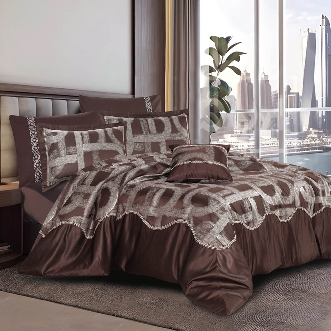 Oliver double jacquard cotton luxurious bedspread, brown, 7Pcs