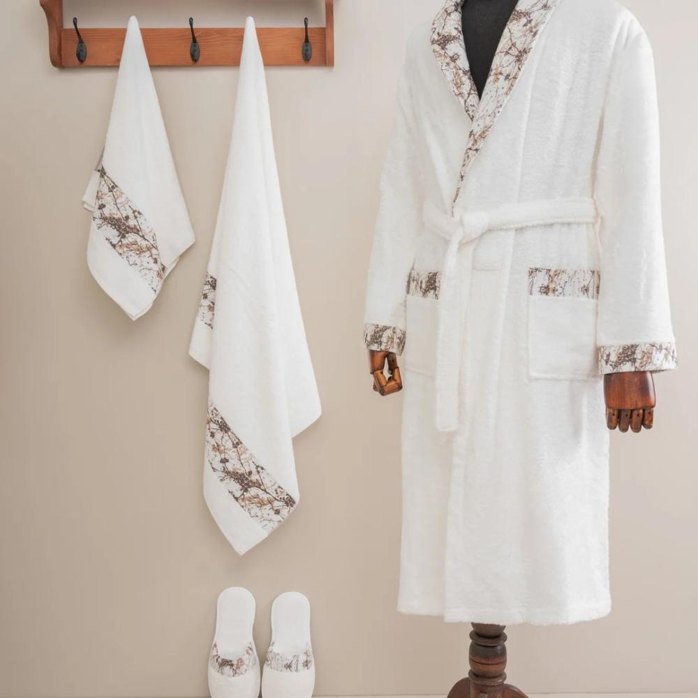 طقم روب أستحمام آفكو قطن تركي مطرز أبيض عدد القطع 5