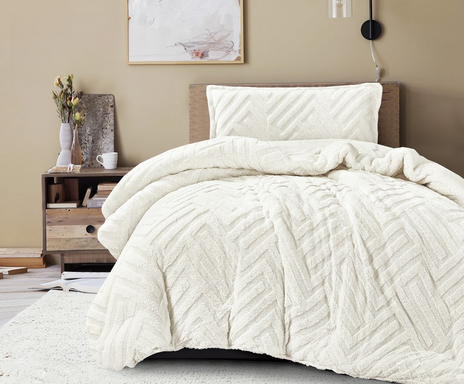 MarcoPolo Twin & a Half Winter Bedding Fur White 3Pcs