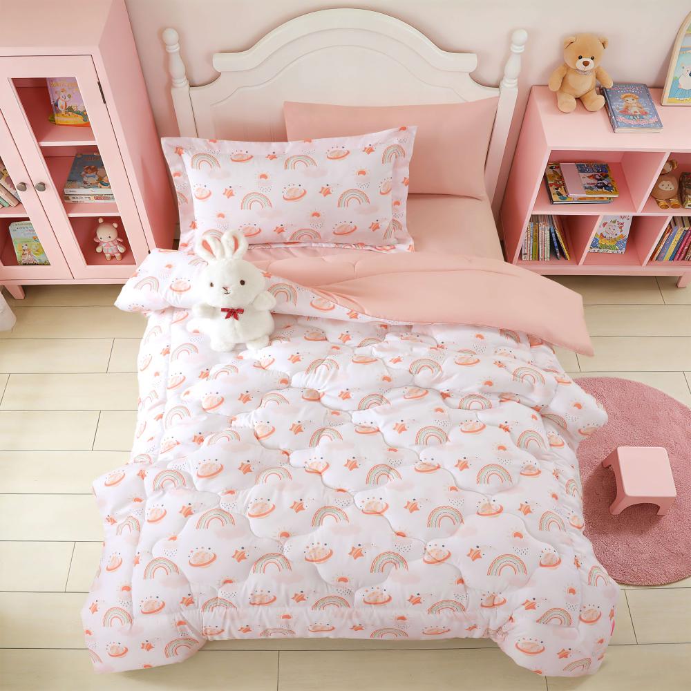 Timon kids summer bedspread beige & pink floral 5PCS