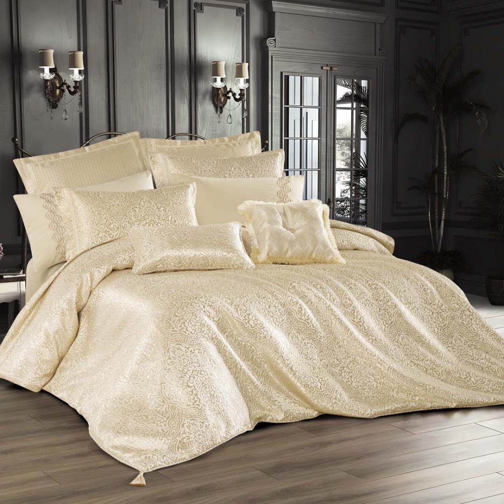 مفرش فلورانسا مزدوج قطن فاخر جاكارد بيج فضي  مطرز عدد القطع 10