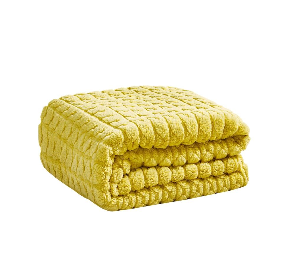 مفرش فرنزي فرو ناعم  مزدوج  أبيض مع بطانية أصفر عدد القطع 8