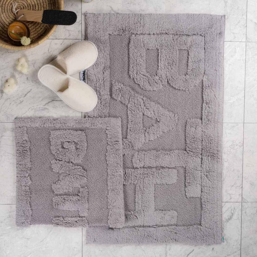 طقم دعاسة أرضية  باث تركي فرو  رصاصي فاتح عدد القطع 2