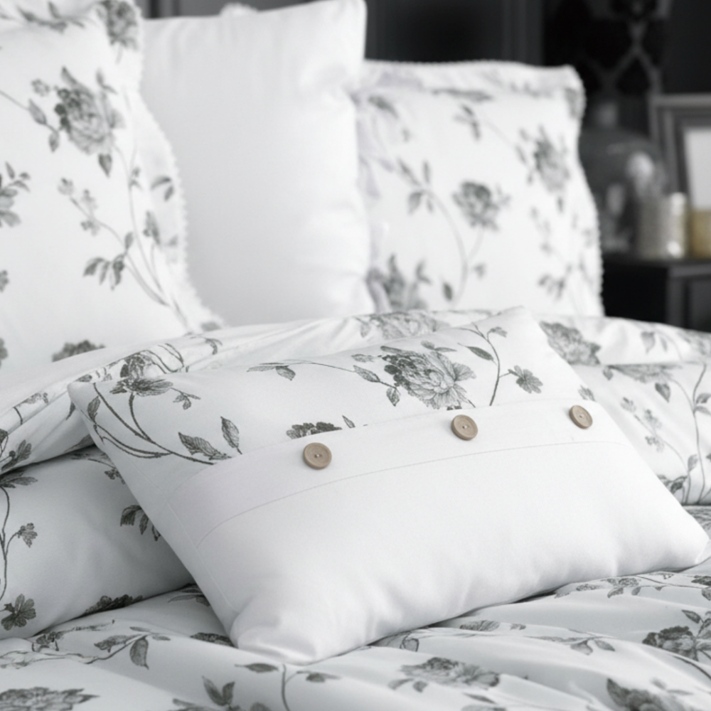 مفرش سرور مزدوج قطن سماوي فاتح برسومات الزهور عدد القطع 7