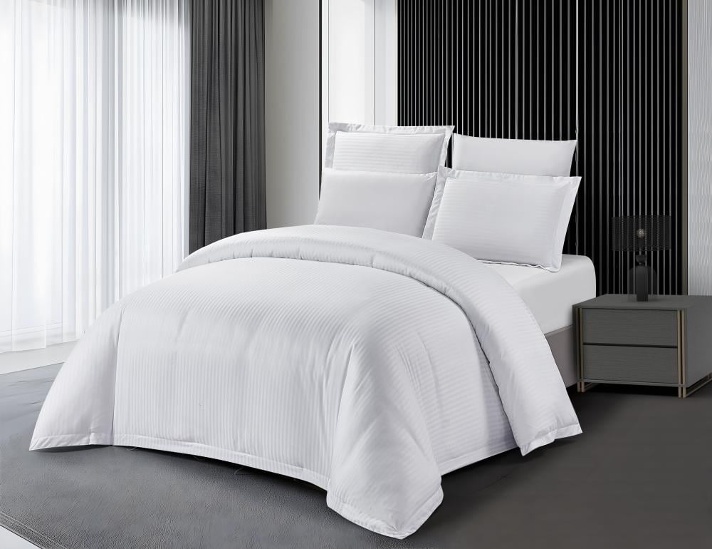 غطاء لحاف نداف بنمط هندسي بدون حشوة  لون أبيض