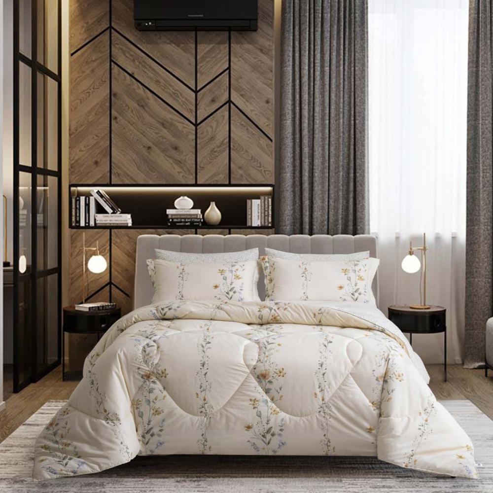 طقم غطاء لحاف سمرلاند قطن 100% بدون حشوة مزدوج برسومات الزهور كريمي عدد القطع 6